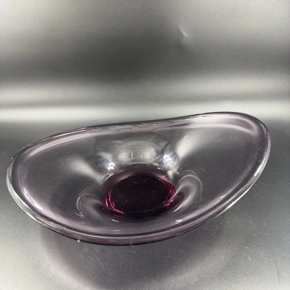 Lotta Peterson for IKEA Transparent Purple Mouth Blown Freeform Glass‎ Bowl Dish